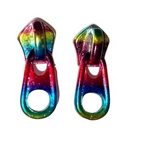 Vintage 80’s Rainbow Ombré Zipper Tab Earrings!! RAD